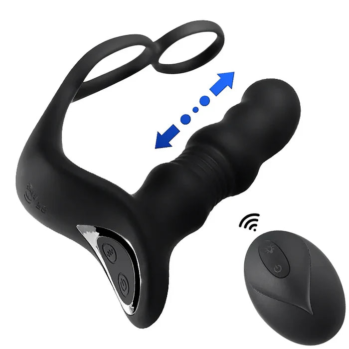 PM9: Masseur Prostatique Va-et-Vient avec Télécommande Sans Fil et Anneau Double