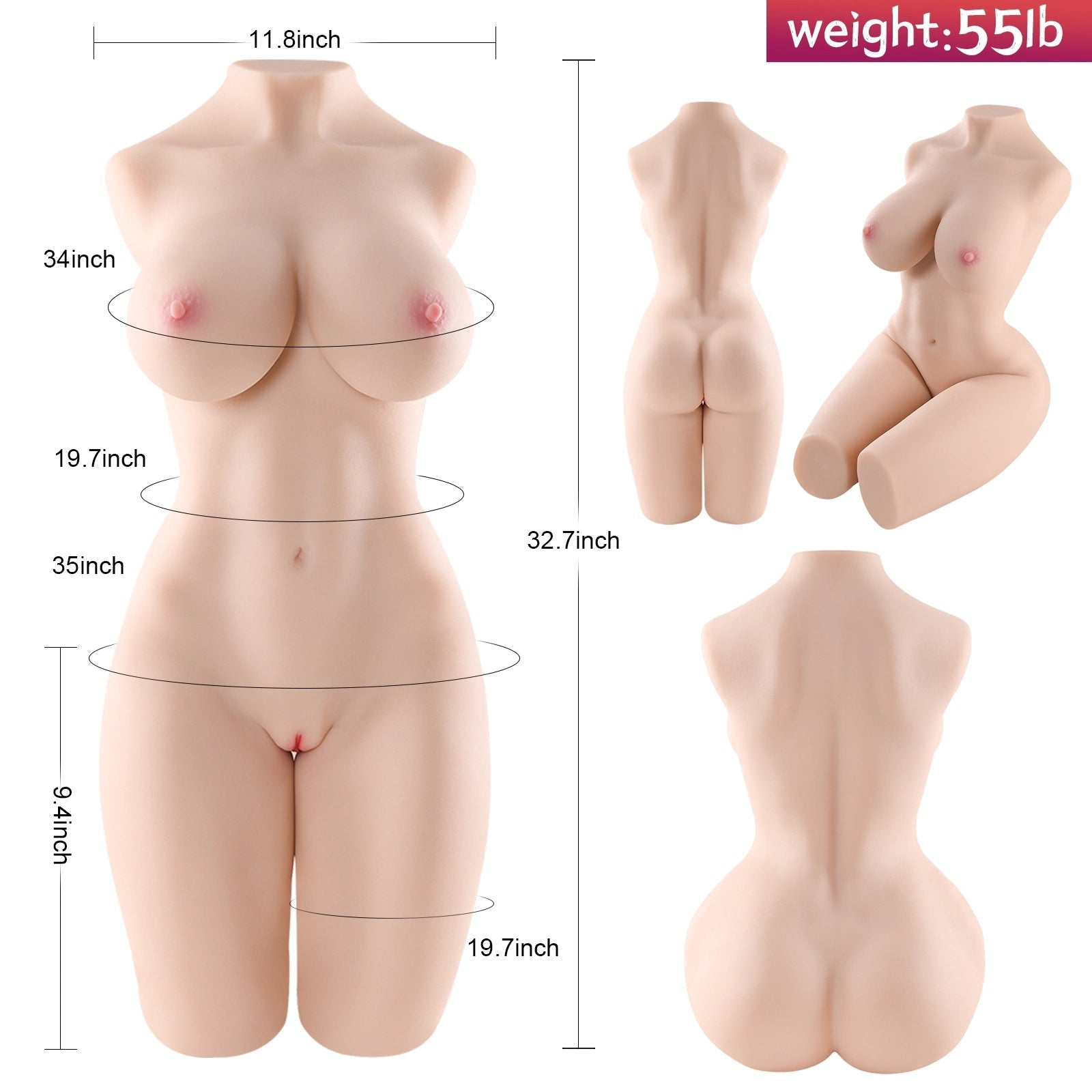 Lise: Masturbateur Réaliste Grand Torse 25 kg - Silhouette Métisse Asiatique et Squelette Intégral Articulé