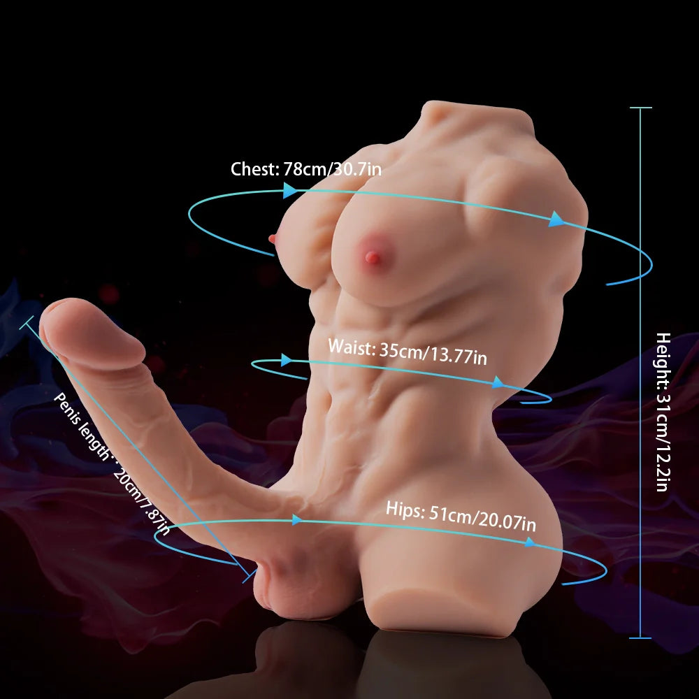 Kalel – Torse masculin musclé 3,8 kg avec dildo à armature métal 20 cm